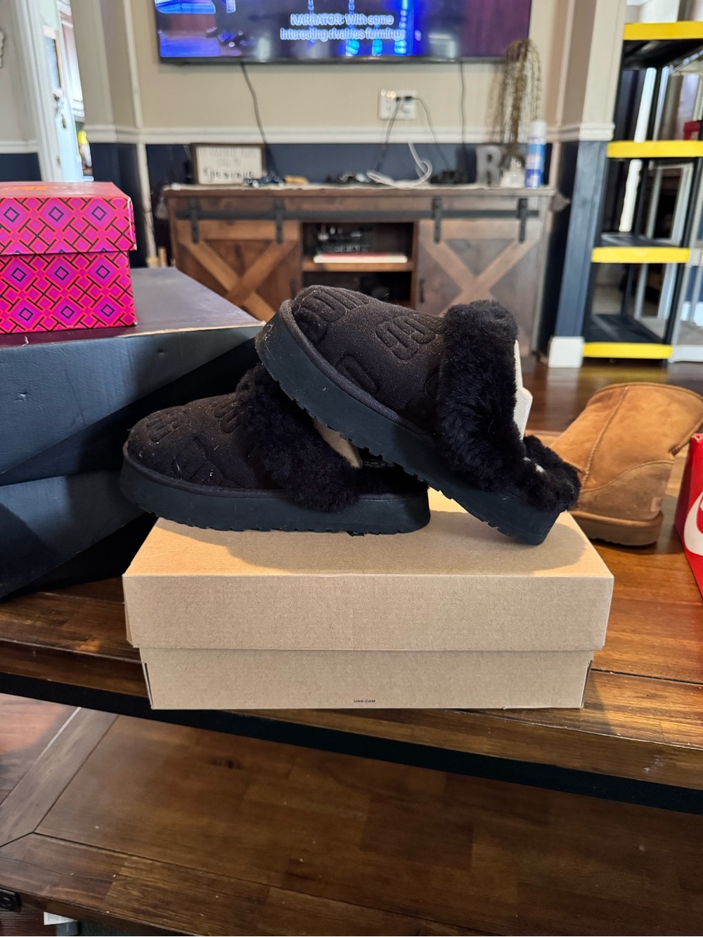 UGG Black Quilted Fleece-Lined Slip-On Mules